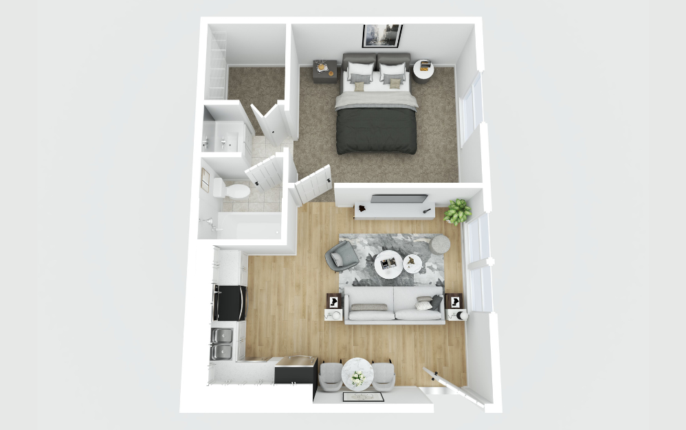 E1 Renovated - 1 bedroom floorplan layout with 1 bathroom and 450 square feet