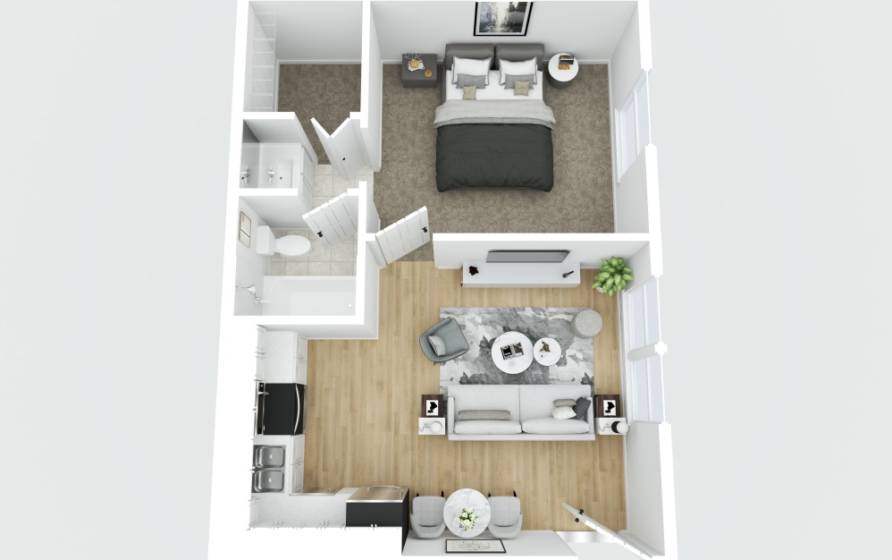 E1 Renovated - 1 bedroom floorplan layout with 1 bathroom and 450 square feet