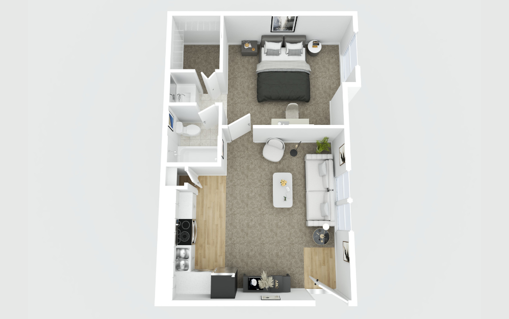 E2 Renovated - 1 bedroom floorplan layout with 1 bathroom and 510 square feet