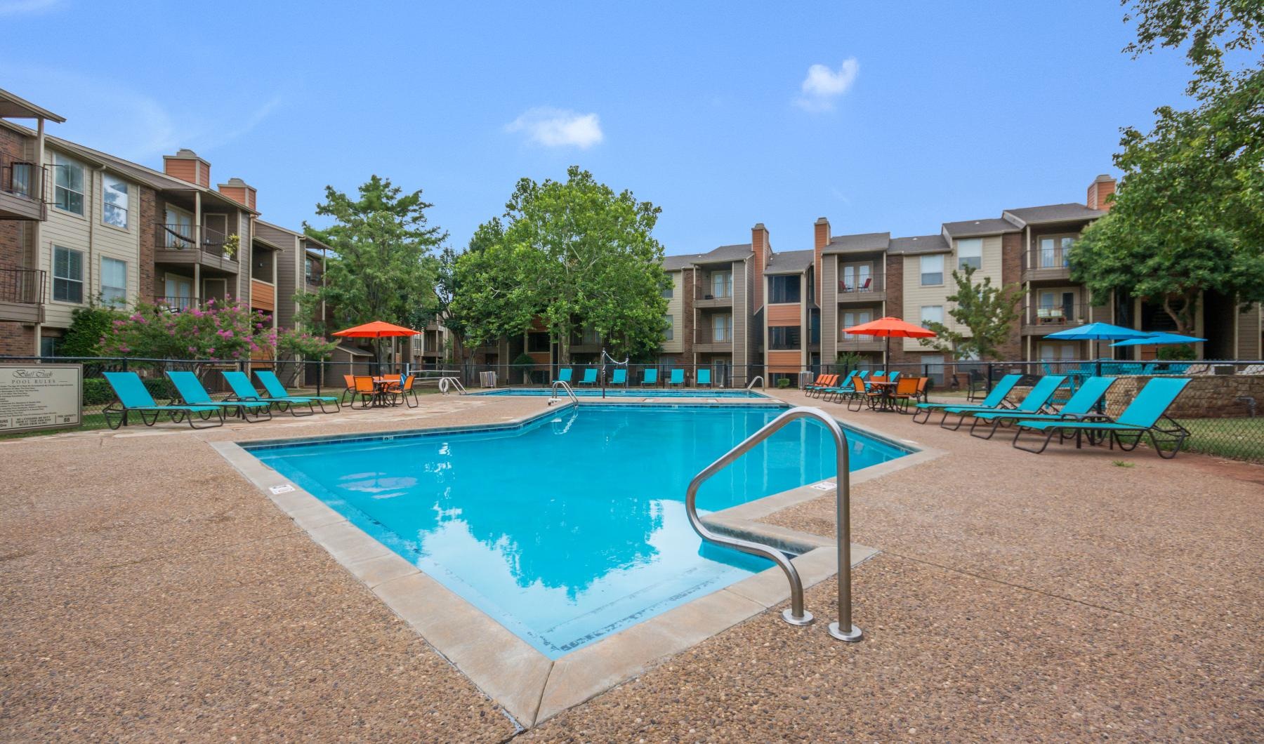 a swimming pool in a courtyard