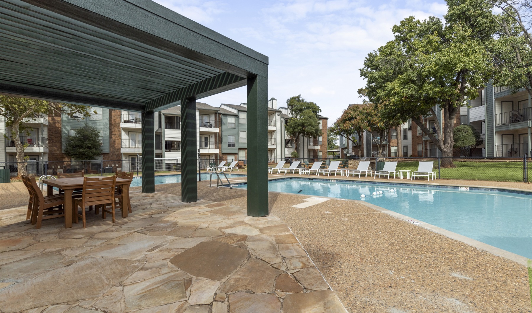 a swimming pool in a courtyard